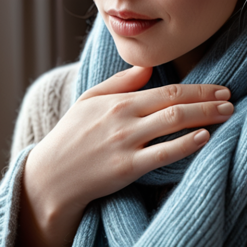 Home 11 **
A close-up shot of a hand gently touching a luxurious cashmere scarf. The scarf is draped over a neck, suggesting warmth and comfort on a cold winter's day. Soft, diffused lighting emphasizes the texture and softness of the cashmere. Focus on evoking a sense of tactile pleasure and emotional well-being.
**