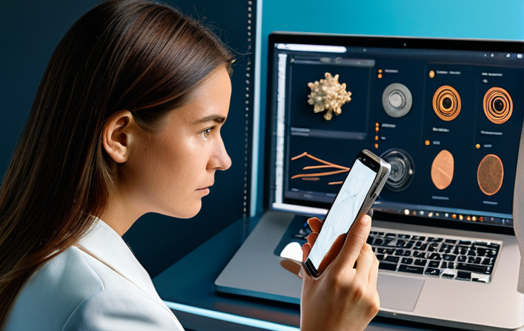A thoughtful female product designer in a modest business casual blazer and simple blouse, examining the intricate internal components of a disassembled smartphone on a clean, modern workstation. The background subtly features abstract representations of raw material elements like copper wires and rare earth minerals, artistically arranged to symbolize their origin. The lighting is bright and professional. fully clothed, appropriate attire, safe for work, perfect anatomy, correct proportions, natural pose, well-formed hands, proper finger count, natural body proportions, modest, high quality studio photography.