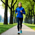 Home 11 Smart Jacket for Runners**
"A female athlete, fully clothed in appropriate sports attire, wearing a smart running jacket with integrated sensors. The jacket is subtly glowing, indicating data collection. She's jogging on a tree-lined path in a park in Milan on a sunny morning. Safe for work, professional athletic wear, modest design, perfect anatomy, correct proportions, well-formed hands, natural pose, appropriate content, high-quality, detailed textures."
**